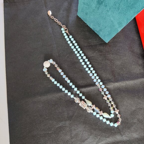 Rush by Denis & Charles BLUE Glass Faceted Beads/Crystal Long Necklace - Picture 4 of 9
